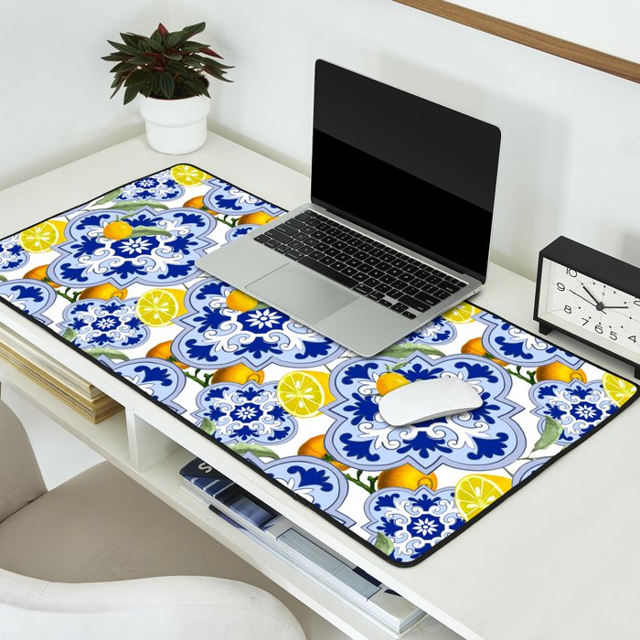 Summer citrus ,floral Mediterranean style ,lemon fruit pattern  Desk Mat Gallery Image 2