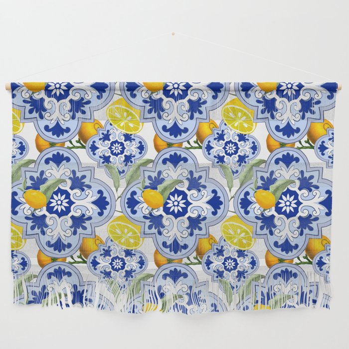 Summer citrus ,floral Mediterranean style ,lemon fruit pattern  Wall Hanging Gallery Image 1
