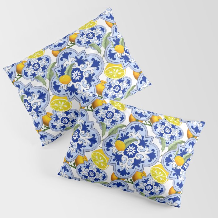 Summer citrus ,floral Mediterranean style ,lemon fruit pattern  Pillow Sham Gallery Image 1