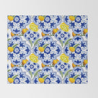 Summer citrus ,floral Mediterranean style ,lemon fruit pattern  Throw Blanket Gallery Image 2