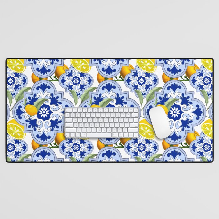 Summer citrus ,floral Mediterranean style ,lemon fruit pattern  Desk Mat Gallery Image 1