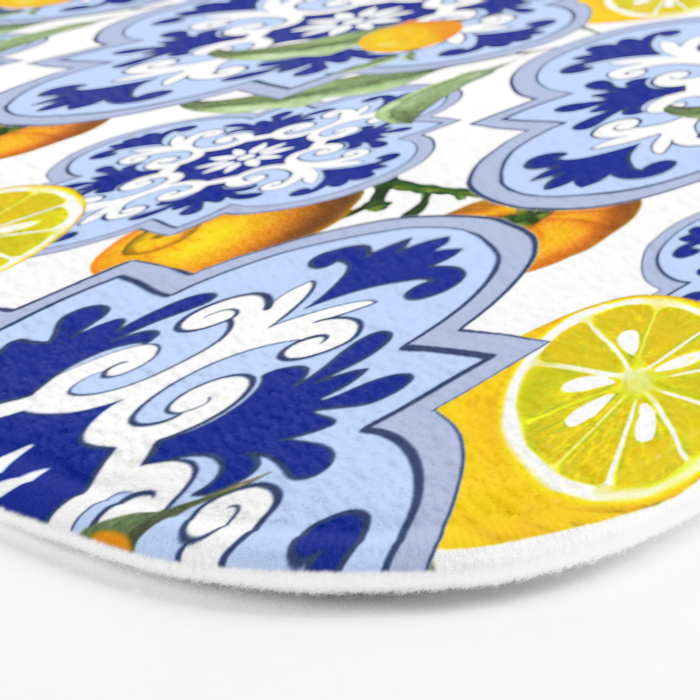 Summer citrus ,floral Mediterranean style ,lemon fruit pattern  Bath Mat Gallery Image 3