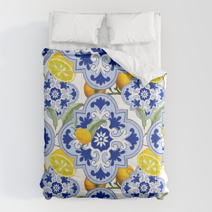 Summer citrus ,floral Mediterranean style ,lemon fruit pattern  Comforter Gallery Image 6