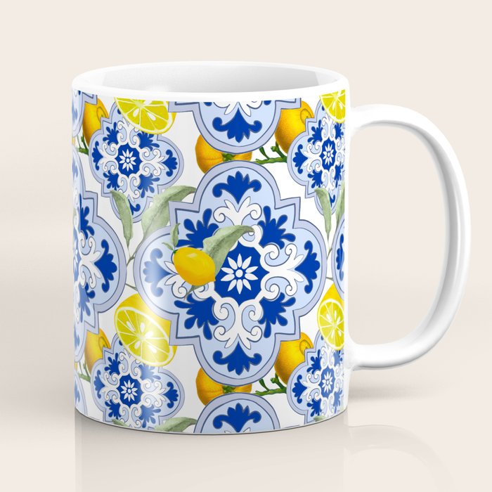 Summer citrus ,floral Mediterranean style ,lemon fruit pattern  Coffee Mug Gallery Image 1