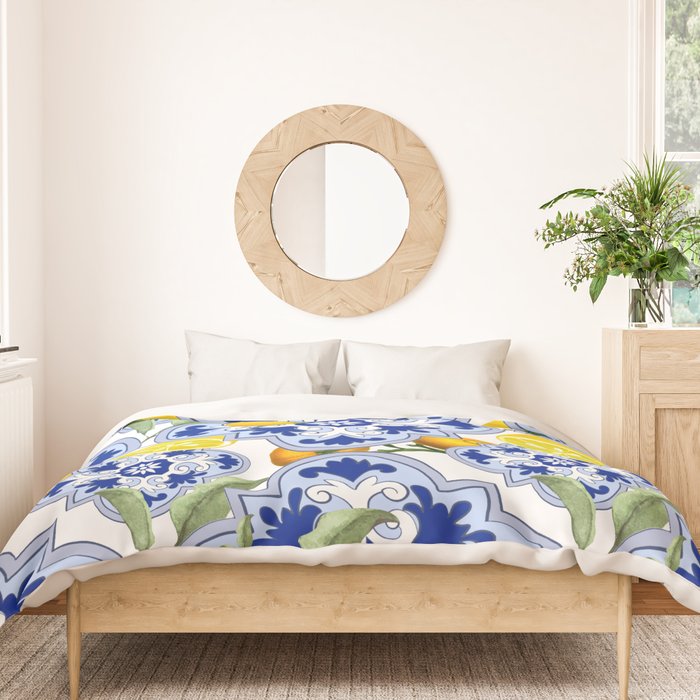 Summer citrus ,floral Mediterranean style ,lemon fruit pattern  Duvet Cover Gallery Image 3