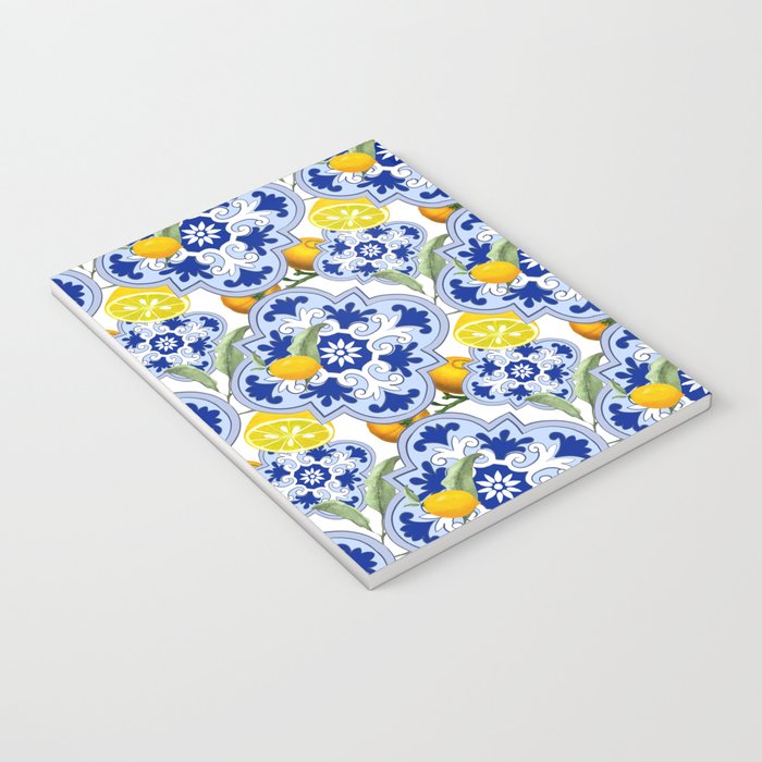 Summer citrus ,floral Mediterranean style ,lemon fruit pattern  Notebook Gallery Image 3