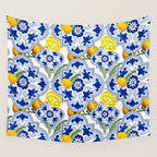 Summer citrus ,floral Mediterranean style ,lemon fruit pattern  Wall Tapestry Gallery Image 4