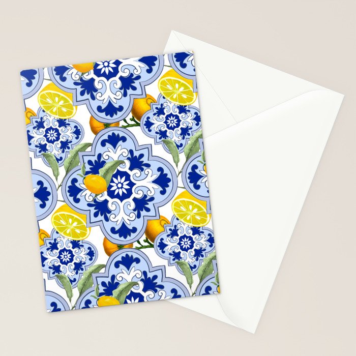 Summer citrus ,floral Mediterranean style ,lemon fruit pattern  Stationery Card Gallery Image 2