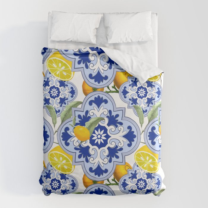 Summer citrus ,floral Mediterranean style ,lemon fruit pattern  Duvet Cover Gallery Image 6