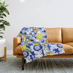 Summer citrus ,floral Mediterranean style ,lemon fruit pattern  Throw Blanket Gallery Image 1