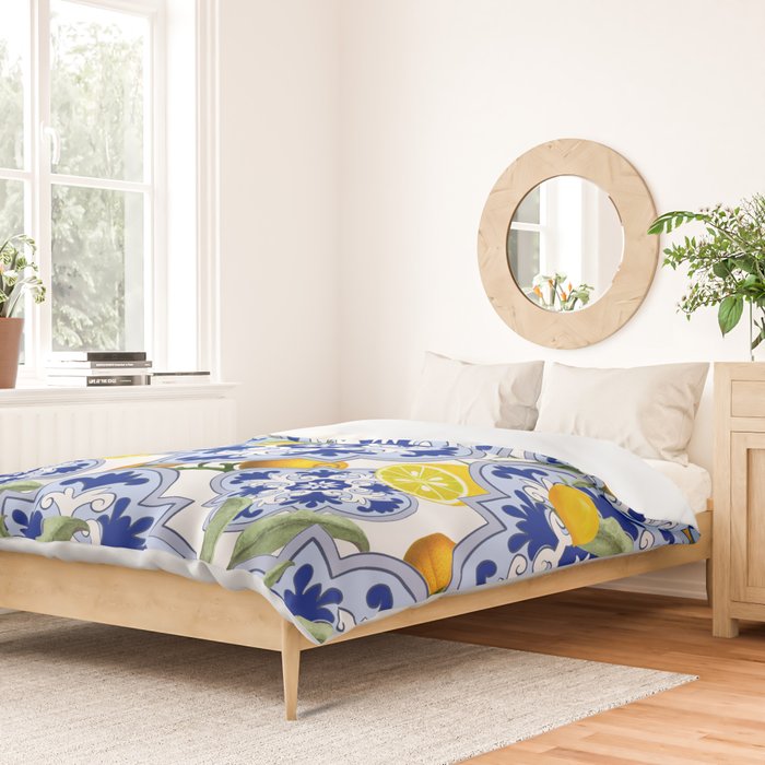 Summer citrus ,floral Mediterranean style ,lemon fruit pattern  Duvet Cover Gallery Image 2