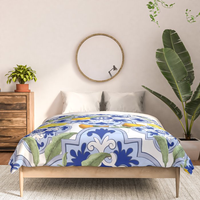 Summer citrus ,floral Mediterranean style ,lemon fruit pattern  Comforter Gallery Image 3