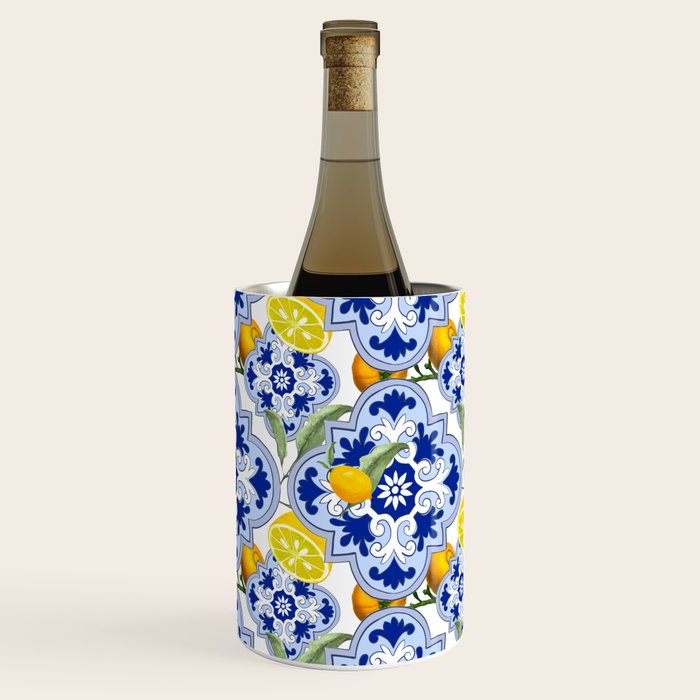 Summer citrus ,floral Mediterranean style ,lemon fruit pattern  Wine Chiller Gallery Image 3