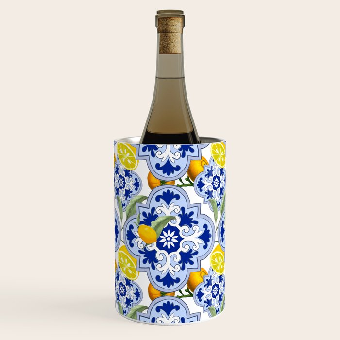 Summer citrus ,floral Mediterranean style ,lemon fruit pattern  Wine Chiller Gallery Image 1