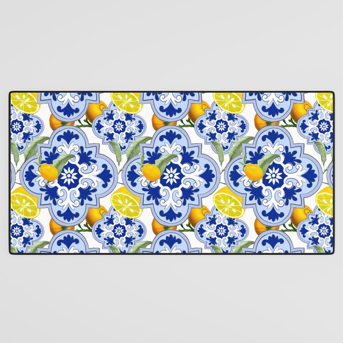 Summer citrus ,floral Mediterranean style ,lemon fruit pattern  Desk Mat Gallery Image 3