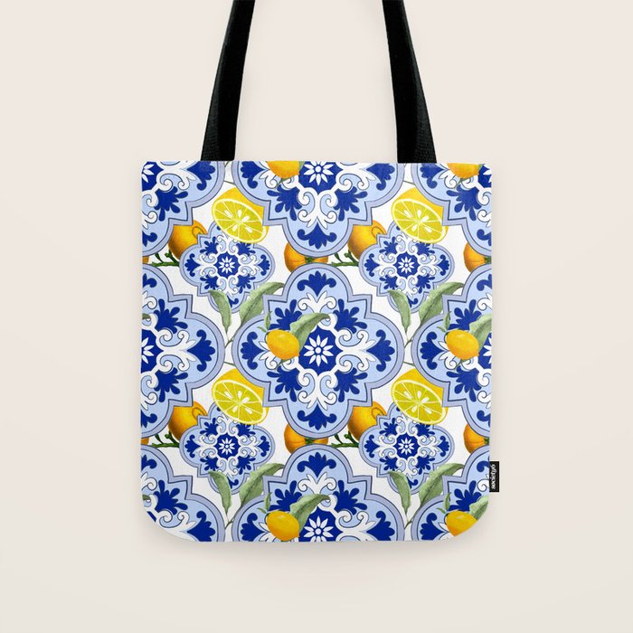 Summer citrus ,floral Mediterranean style ,lemon fruit pattern  Tote Bag Gallery Image 1