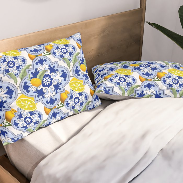 Summer citrus ,floral Mediterranean style ,lemon fruit pattern  Pillow Sham Gallery Image 2