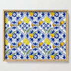 Summer citrus ,floral Mediterranean style ,lemon fruit pattern  Serving Tray Gallery Image 1