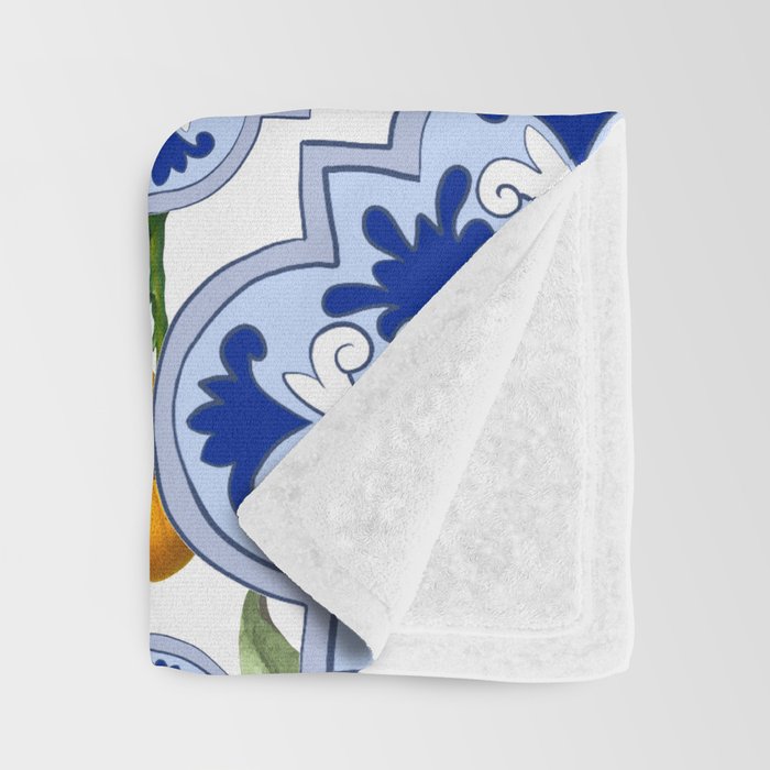 Summer citrus ,floral Mediterranean style ,lemon fruit pattern  Throw Blanket Gallery Image 3