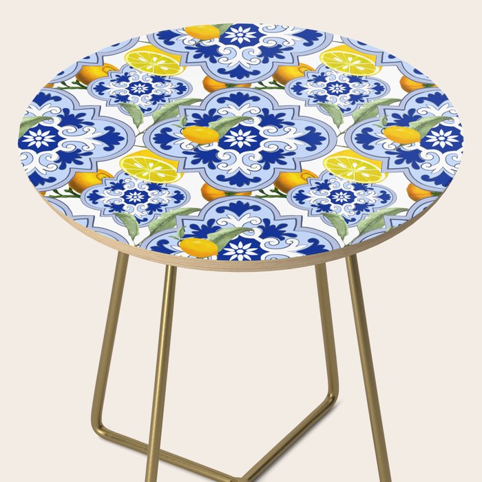 Summer citrus ,floral Mediterranean style ,lemon fruit pattern  Side Table Gallery Image 2
