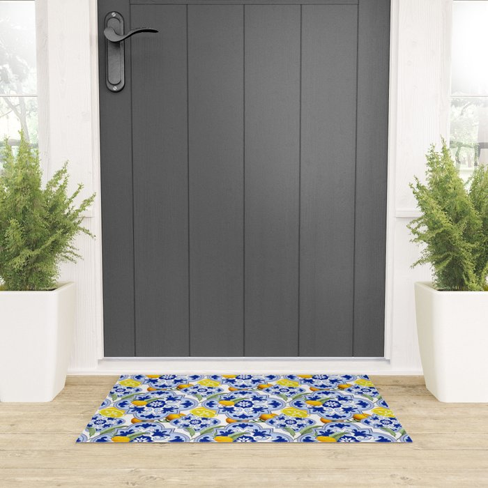 Summer citrus ,floral Mediterranean style ,lemon fruit pattern  Welcome Mat Gallery Image 3