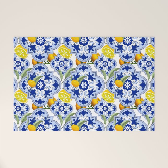 Summer citrus ,floral Mediterranean style ,lemon fruit pattern  Welcome Mat Gallery Image 1
