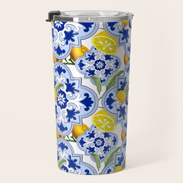 Summer citrus ,floral Mediterranean style ,lemon fruit pattern  Travel Mug Gallery Image 3