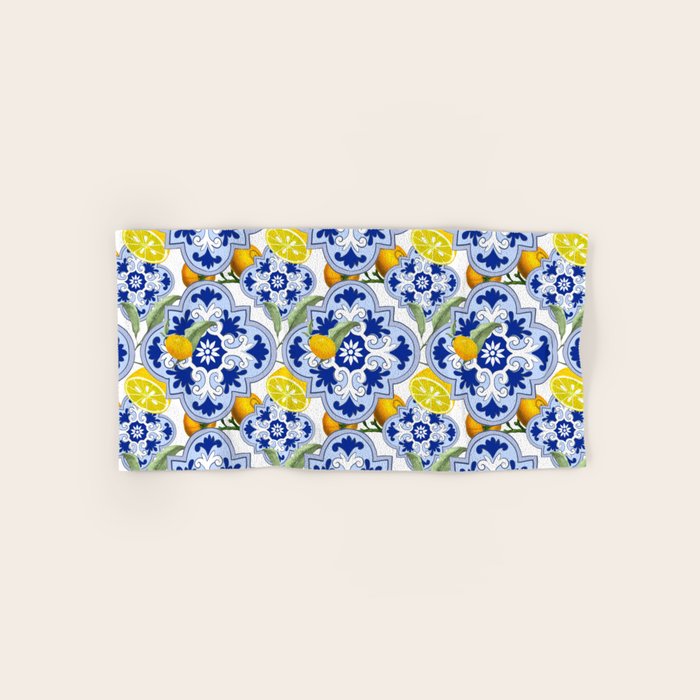 Summer citrus ,floral Mediterranean style ,lemon fruit pattern  Bath Towel Gallery Image 1