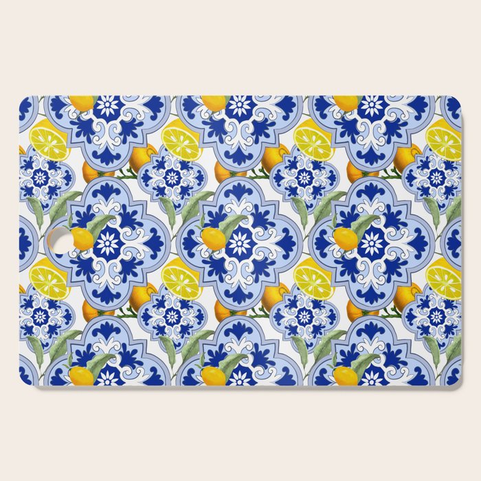 Summer citrus ,floral Mediterranean style ,lemon fruit pattern  Cutting Board Gallery Image 1