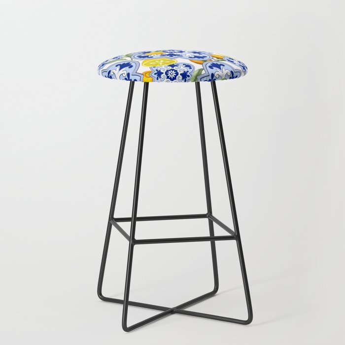 Summer citrus ,floral Mediterranean style ,lemon fruit pattern  Stool Gallery Image 1