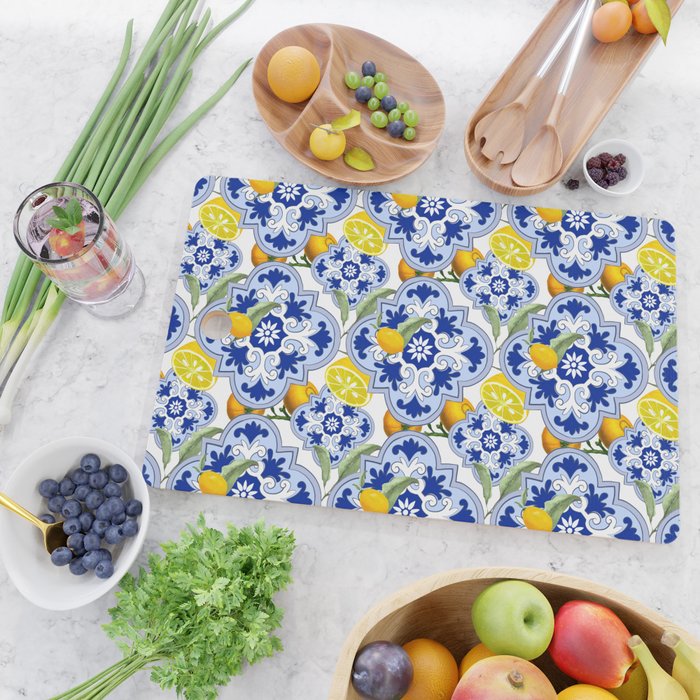 Summer citrus ,floral Mediterranean style ,lemon fruit pattern  Cutting Board Gallery Image 2