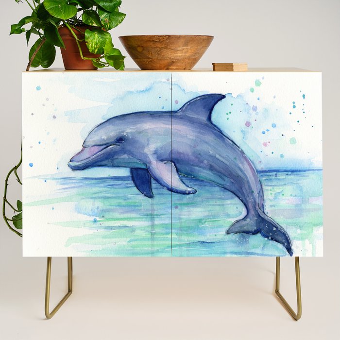 Dolphin Watercolor Sea Creature Animal Credenza Gallery Image 1