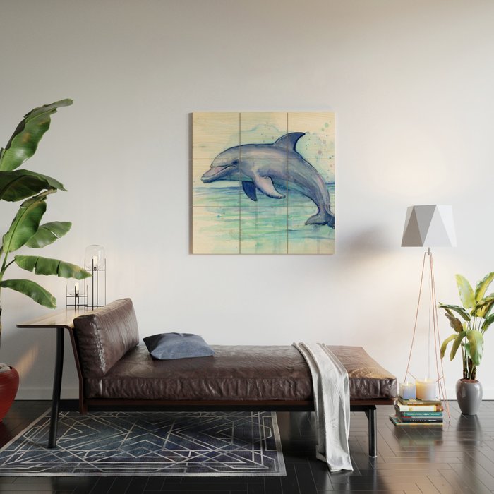 Dolphin Watercolor Sea Creature Animal Wood Wall Art Gallery Image 2