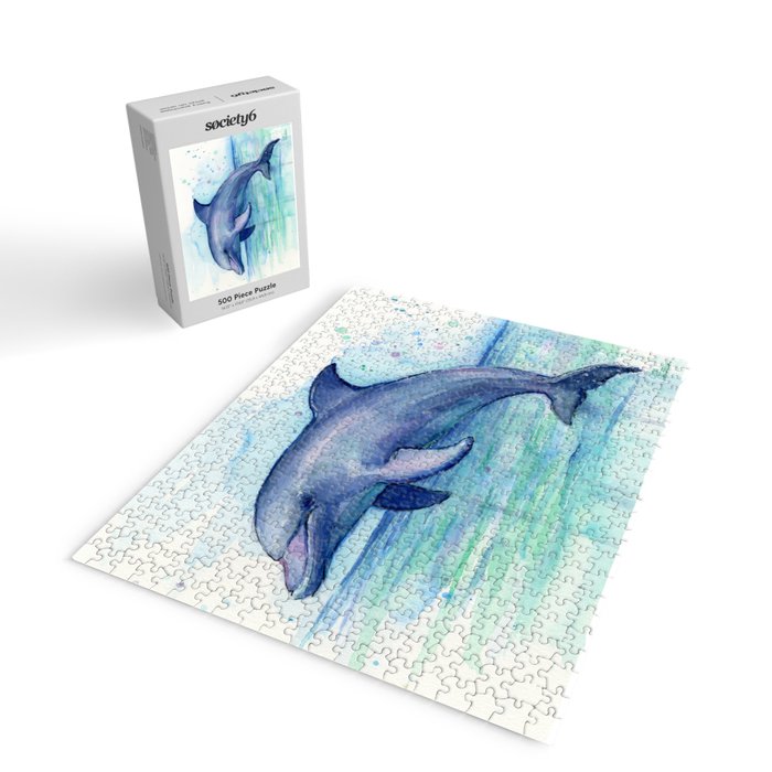 Dolphin Watercolor Sea Creature Animal Jigsaw Puzzle Gallery Image 2