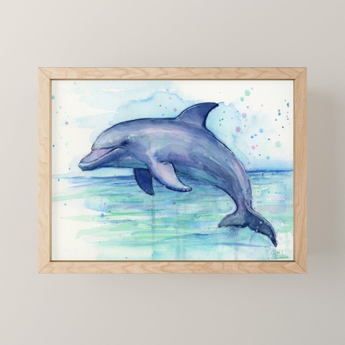 Dolphin Watercolor Sea Creature Animal Mini Art Print Gallery Image 1