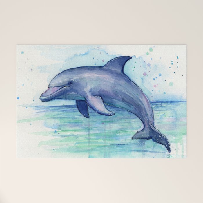 Dolphin Watercolor Sea Creature Animal Welcome Mat