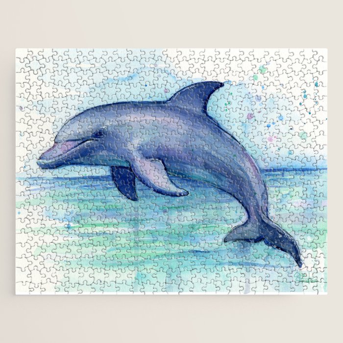 Dolphin Watercolor Sea Creature Animal Jigsaw Puzzle Gallery Image 1