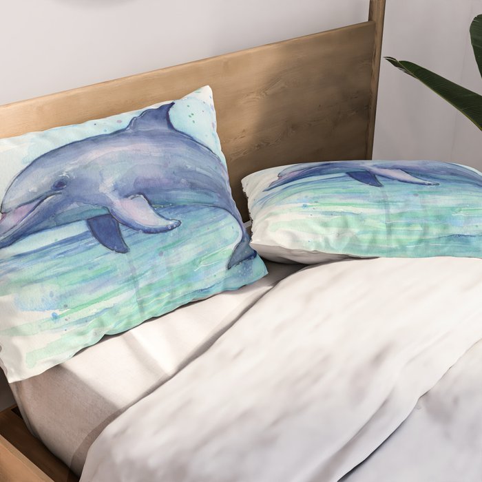 Dolphin Watercolor Sea Creature Animal Pillow Sham Gallery Image 2