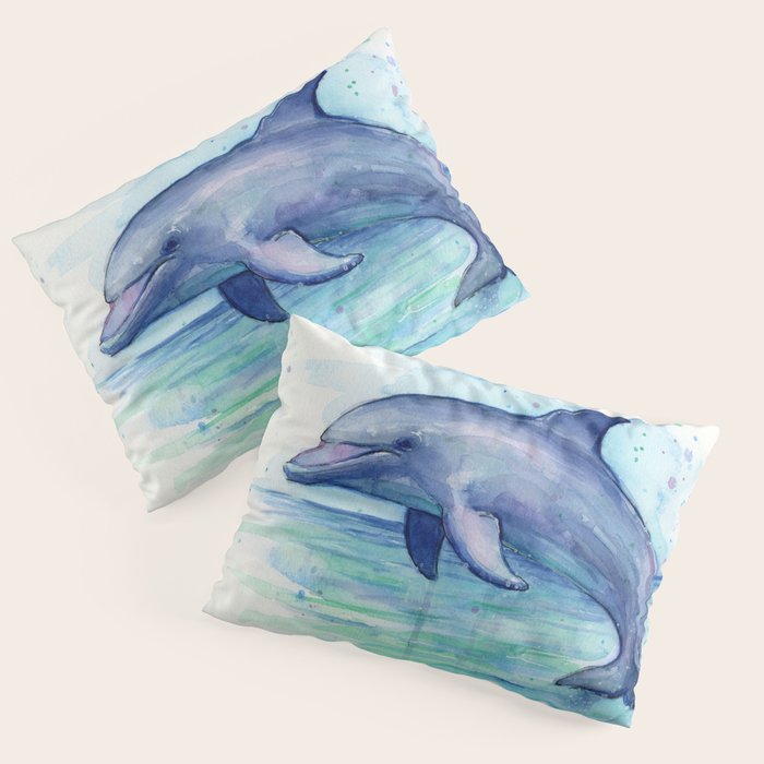 Dolphin Watercolor Sea Creature Animal Pillow Sham Gallery Image 1