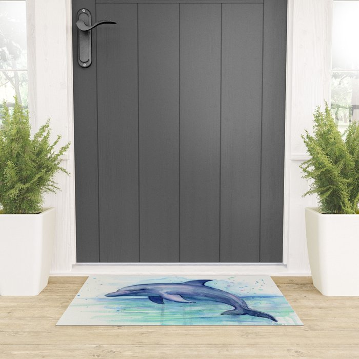 Dolphin Watercolor Sea Creature Animal Welcome Mat Gallery Image 3