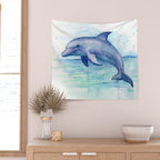 Dolphin Watercolor Sea Creature Animal Wall Tapestry Gallery Image 2