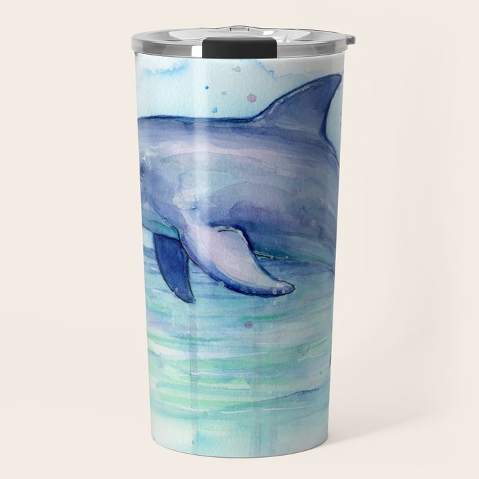 Dolphin Watercolor Sea Creature Animal Travel Mug Gallery Image 1