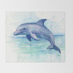 Dolphin Watercolor Sea Creature Animal Throw Blanket Gallery Image 2