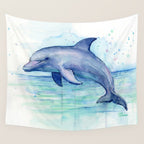 Dolphin Watercolor Sea Creature Animal Wall Tapestry Gallery Image 4