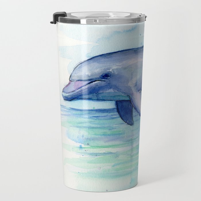 Dolphin Watercolor Sea Creature Animal Travel Mug Gallery Image 3