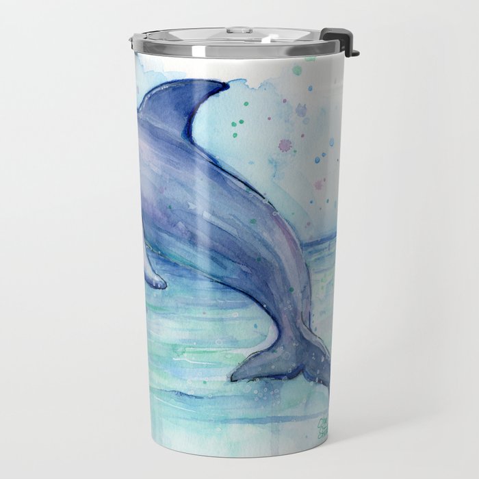 Dolphin Watercolor Sea Creature Animal Travel Mug Gallery Image 2