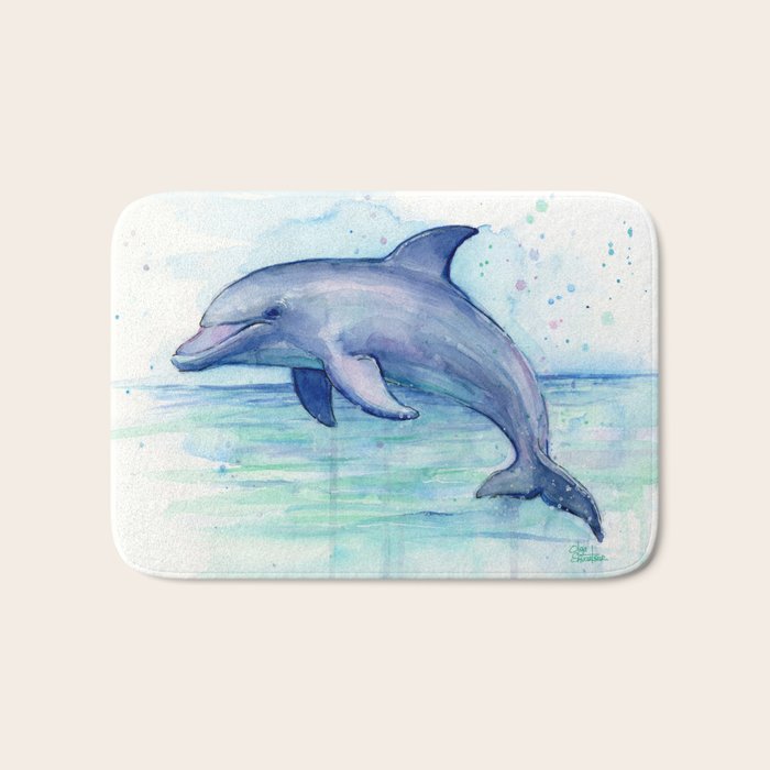 Dolphin Watercolor Sea Creature Animal Bath Mat Gallery Image 1