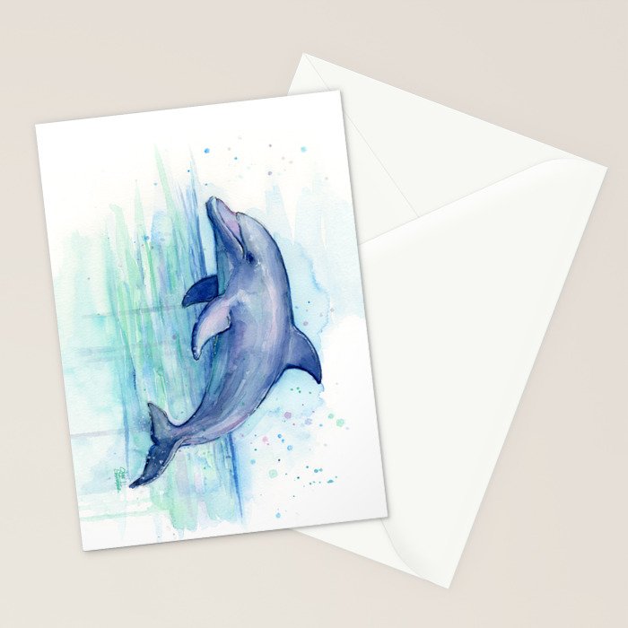 Dolphin Watercolor Sea Creature Animal Stationery Card Gallery Image 2