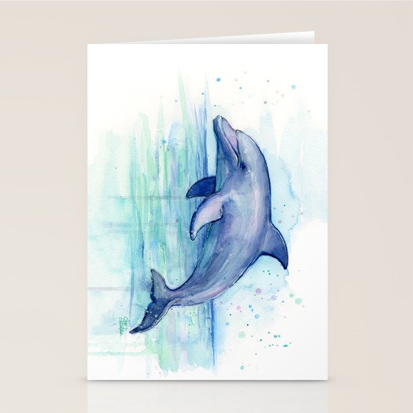 Dolphin Watercolor Sea Creature Animal Stationery Card Gallery Image 1