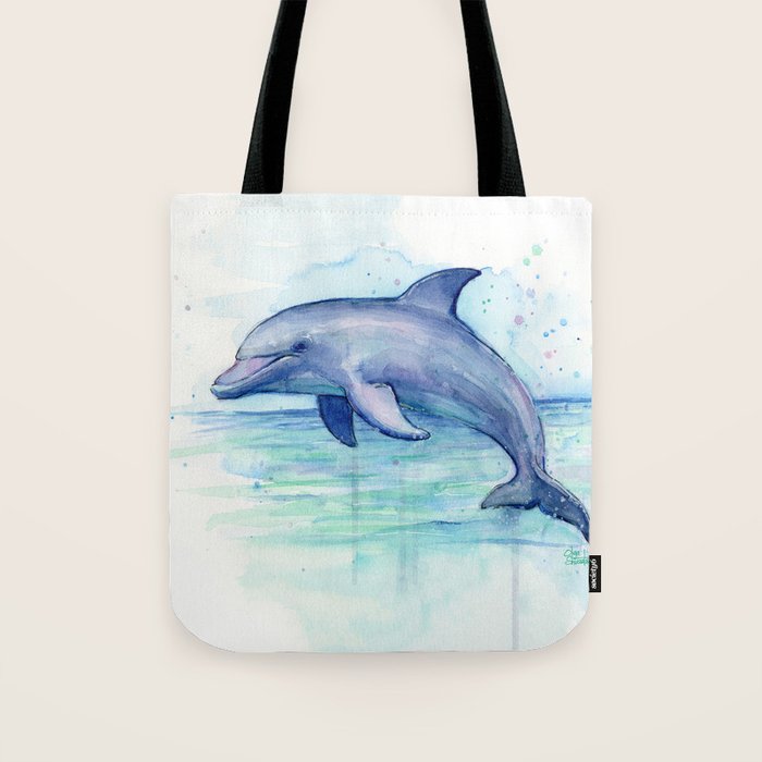 Dolphin Watercolor Sea Creature Animal Tote Bag Gallery Image 1